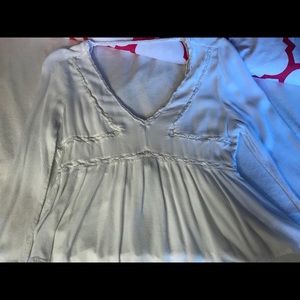 Low cut white crop top, long flair sleeve